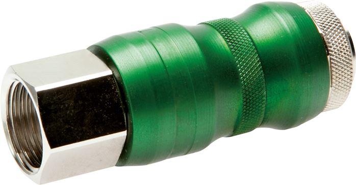 Exemplary representation: Safety coupling socket with manual slide valve and female thread